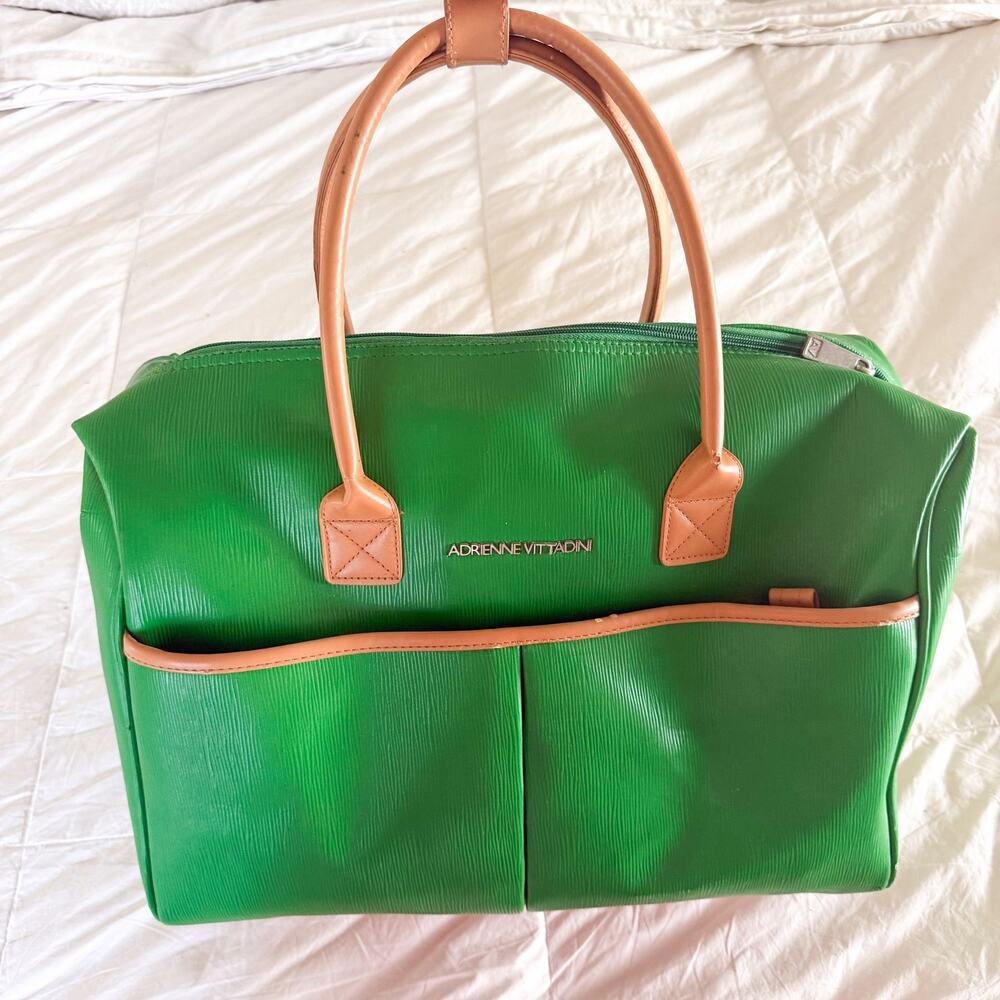 Adrienne Vittadini Green Weekender Duffel Bag Travel Carry On Tote